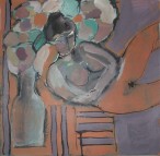 Femme au bouquet de fleurs acrylique et encre sur papier 35cmx 35cm année 2007.JPG