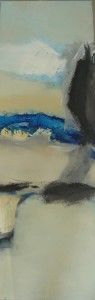 serie C original blue n° 1 acrylique et encre  pierre noire sur toile 30x90 400 euros.jpg